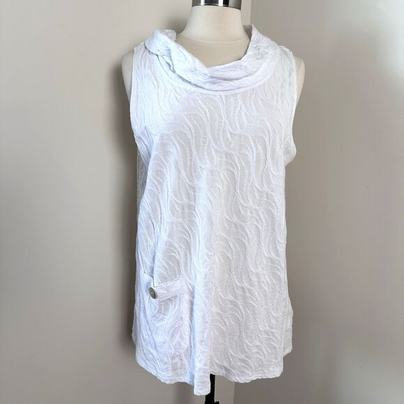 Habitat Blouse Tank Womens Large White Mock Neck Pocket Swirl Tank Top - Picture 1 of 10